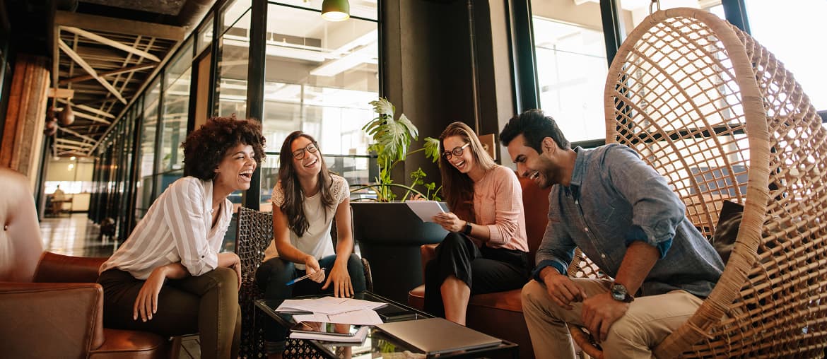 People collaborating in a creative coworking space